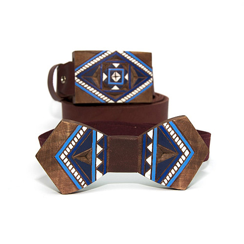 Набор деревянная бабочка Gofin + ремень с деревянной пряжкой RDB-3906