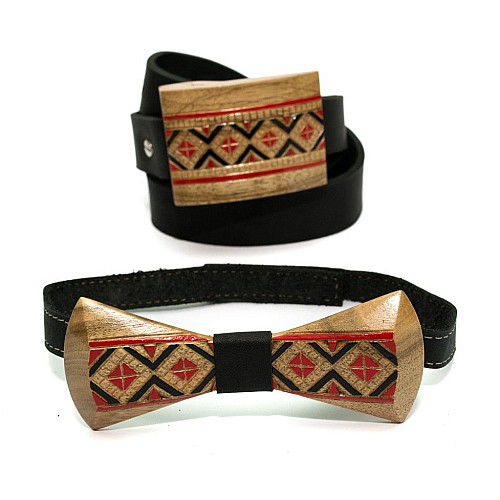 Набор деревянная бабочка Gofin + ремень с деревянной пряжкой RDB-3907