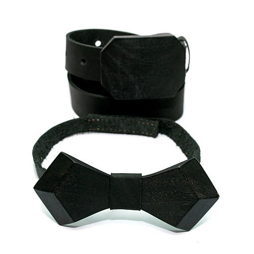 Чорний набір ремінь з дерев’яною пряжкою плюс метелик Gofin RDB-3910