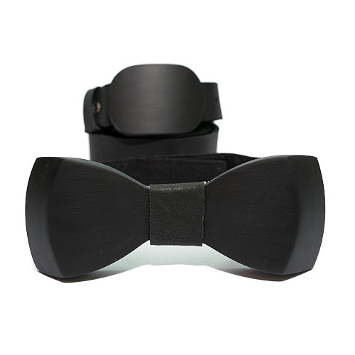 Набір чорний ремінь з дерев’яною пряжкою плюс метелик Gofin RDB-3913