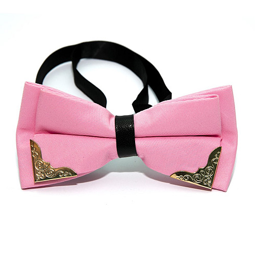 Галстук бабочка двухслойная Розовая с металлическими углами Bj-44-16