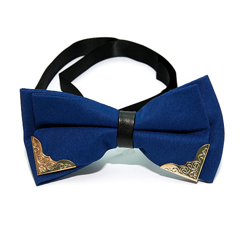 Галстук бабочка двухслойная Синяя с металлическими углами Bj-44-19