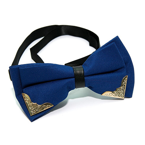 Галстук бабочка двухслойная Синяя с металлическими углами Bj-44-19