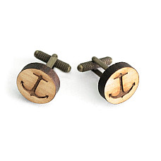 Деревянные запонки круглые Якорь обычный DZP-0608