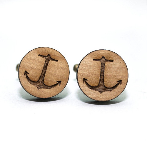 Деревянные запонки круглые Якорь обычный DZP-0608