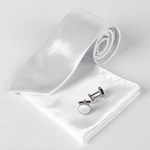 Белый набор Gofin галстук 8 см, платок, запонки GZL-3601