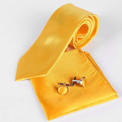 Желтый набор Gofin галстук 8 см, платок, запонки GZL-3603