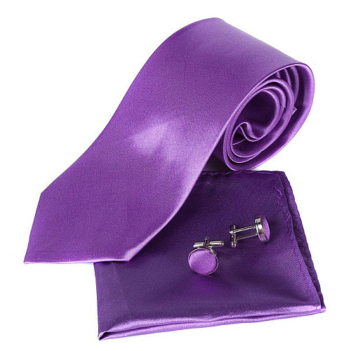 Фиолетовый набор Gofin галстук 8 см, платок, запонки GZL-3607