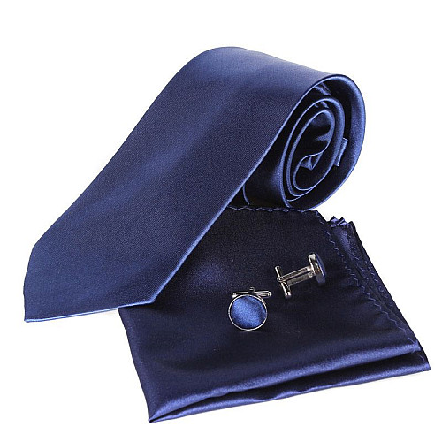 Cиний набор Gofin галстук 8 см, платок, запонки GZL-3608