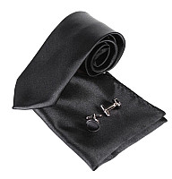 Черный набор Gofin галстук 8 см, платок, запонки GZL-3610