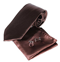 Коричневый набор Gofin галстук 8 см, платок, запонки GZL-3613
