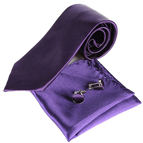 Темно-фиолетовый набор Gofin галстук 8 см, платок, запонки GZL-3614