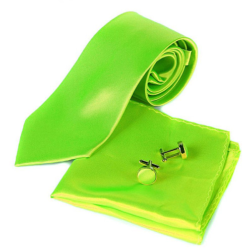 Салатовый набор Gofin галстук 8 см, платок, запонки GZL-3616