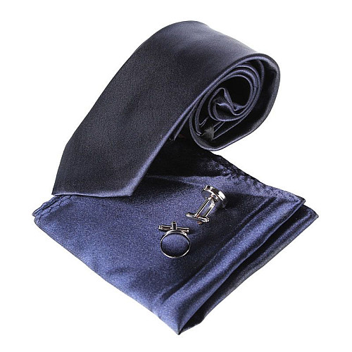 Набір темно-синій, краватка, хустинка, запонки GZL-3619