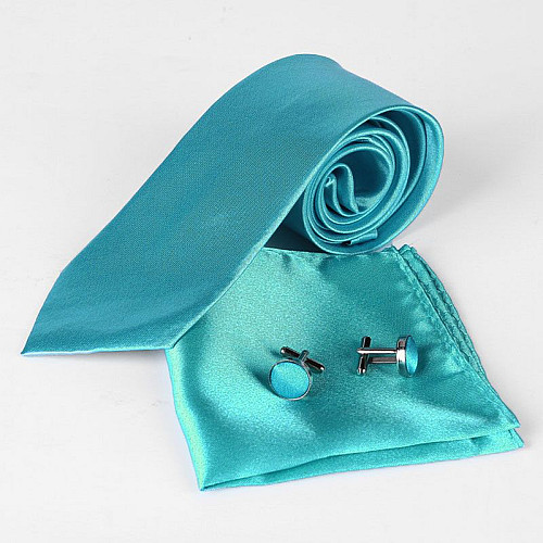 Бірюзовий набір Gofin краватка 8 см, хустинка, запонки GZL-3620