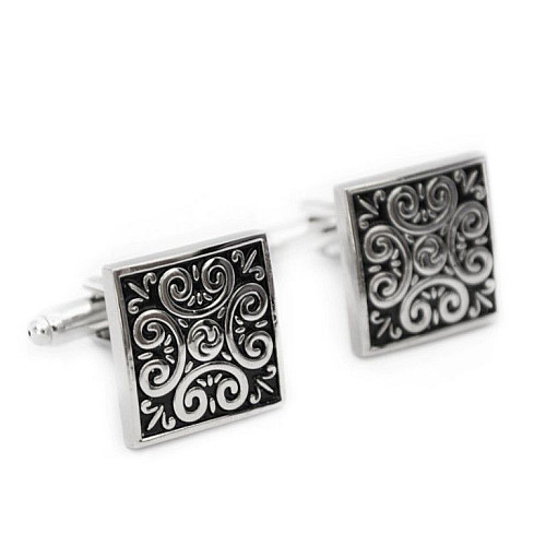 Запонки Черные с Серебристым узором ZPH-1056