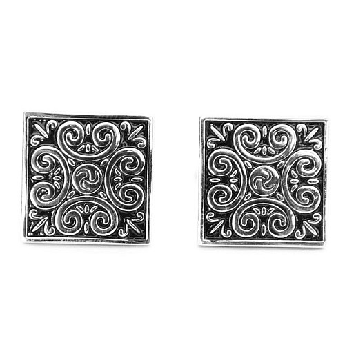 Запонки Черные с Серебристым узором ZPH-1056