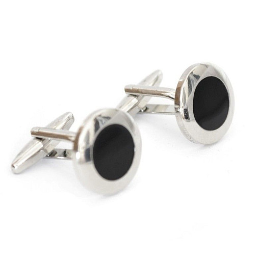 Запонки Gofin круглі чорні з сріблястою обводкою ZPH-1062