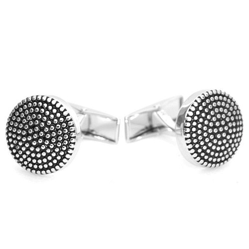 Круглые запонки Gofin черные с серебристыми точками ZPH-1066