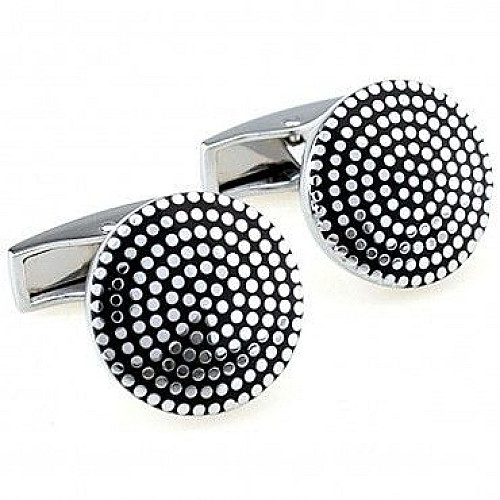 Круглые запонки Gofin черные с серебристыми точками ZPH-1066