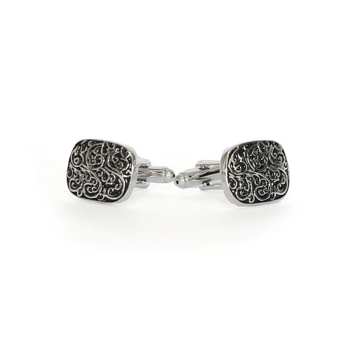 Запонки черные с серебристым узором ZPH-1079