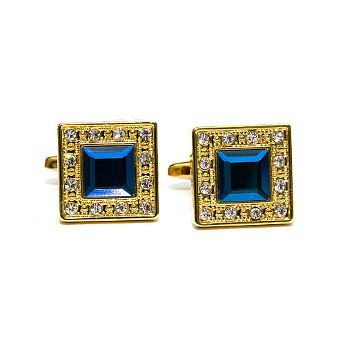 Запонки золотисті з синім камінчиком ZPH-1090