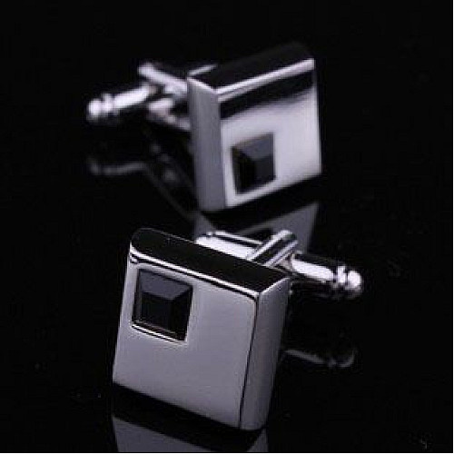 Запонки Gofin сріблясті квадратні з чорним камінчиком ZPH-1110
