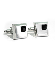 Запонки Gofin серебристые квадратные с черным камешком ZPH-1110