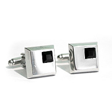 Запонки Gofin сріблясті квадратні з чорним камінчиком ZPH-1110