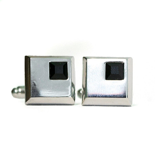 Запонки Gofin сріблясті квадратні з чорним камінчиком ZPH-1110