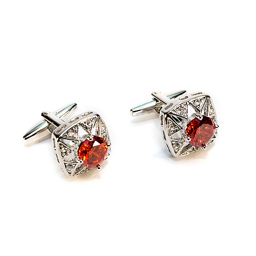 Запонки квадратные с красным камушком ZPH-1208