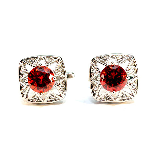 Запонки квадратные с красным камушком ZPH-1208