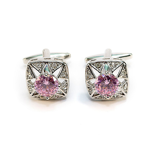 Запонки с розовым камушком ZPH-1216