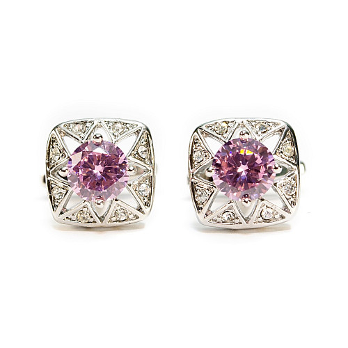 Запонки с розовым камушком ZPH-1216