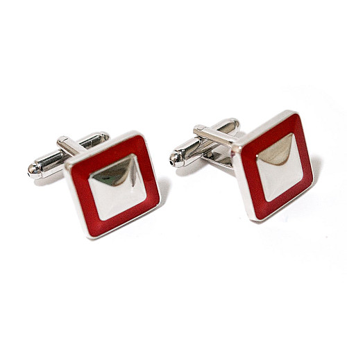 Запонки квадратные с красной обводкой ZPH-1220