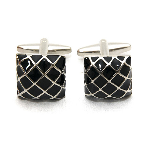 Квадратные запонки Gofin черные в ромбики ZPH-1265