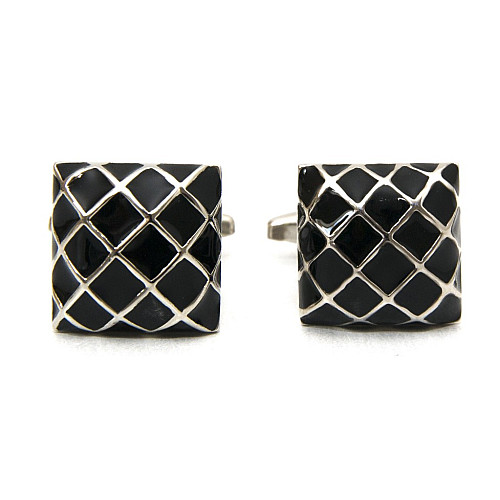 Квадратные запонки Gofin черные в ромбики ZPH-1265
