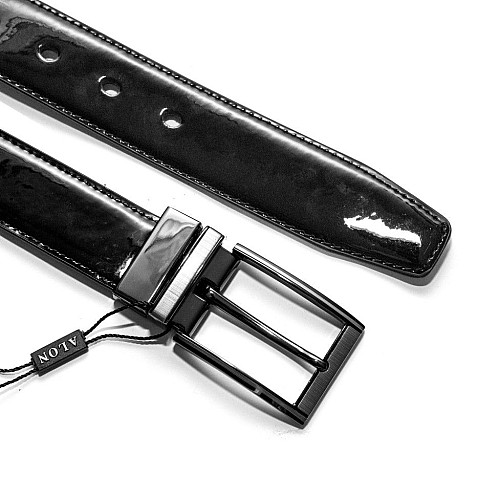 Двосторонній шкіряний чоловічий ремінь лакована шкіра-замша Z-350536 (350768)