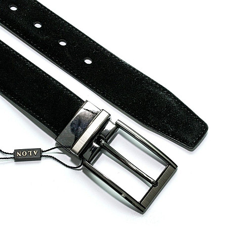 Двосторонній шкіряний чоловічий ремінь лакована шкіра-замша Z-350536 (350768)