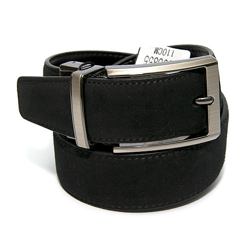 Двусторонний черный кожаный ремень (кожа-замша) Z-350855