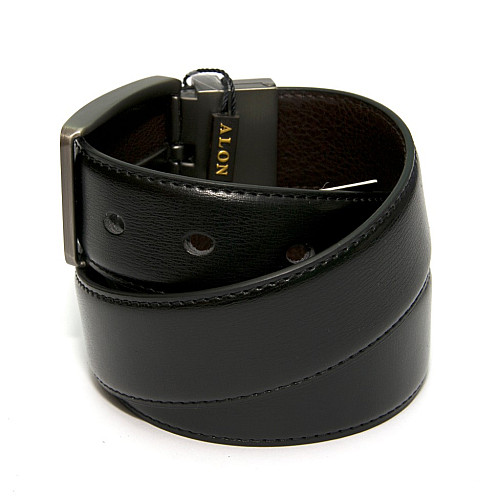 Двосторонній чорний-темно коричневий шкіряний ремінь Z-350183