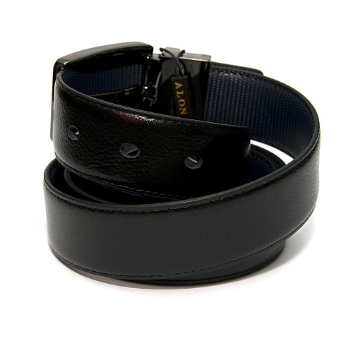 Двосторонній чорний-синій шкіряний ремінь Z-351204