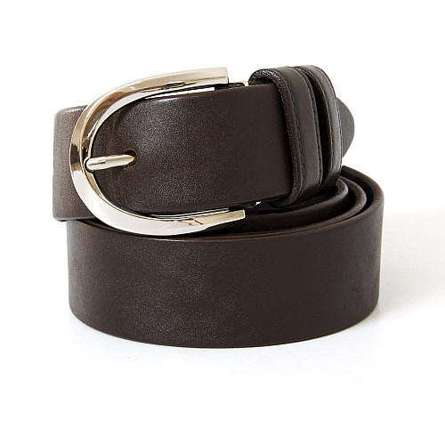 Шкіряний темно-коричневий чоловічий ремінь під джинси з круглою пряжкою RGNA-5079