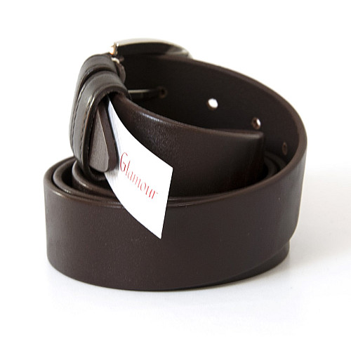 Шкіряний темно-коричневий чоловічий ремінь під джинси з круглою пряжкою RGNA-5079