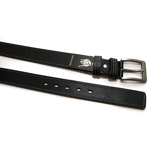 Шкіряний чорний чоловічий ремінь під джинси з сірими нитками RGNA-5081