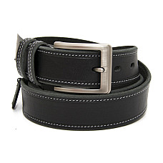 Кожаный черный мужской ремень под джинсы с серыми нитками RGNA-5081