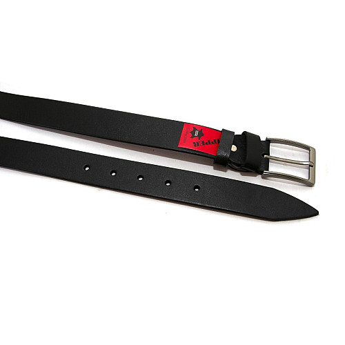 Кожаный черный мужской ремень под джинсы с квадратной пряжкой RGNA-5082