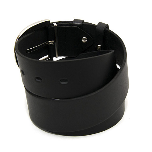 Кожаный ремень под джинсы черный мужской с круглой пряжкой RGNA-5084