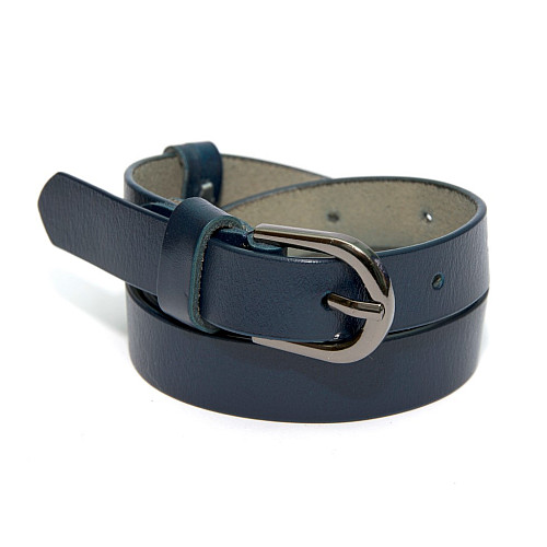 Узкий женский кожаный ремень синего цвета RGND-7167