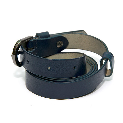 Узкий женский кожаный ремень синего цвета RGND-7167